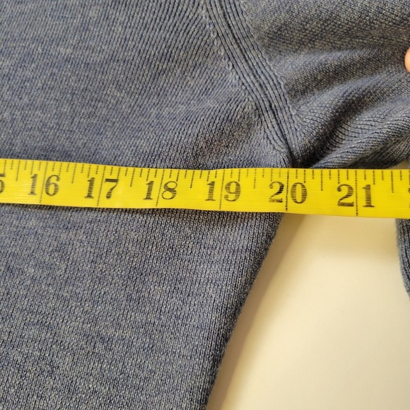 Vintage 80s Merino Wool Button Front Cardigan Sweater Blue Collared Knit Top M - Picture 5 of 10